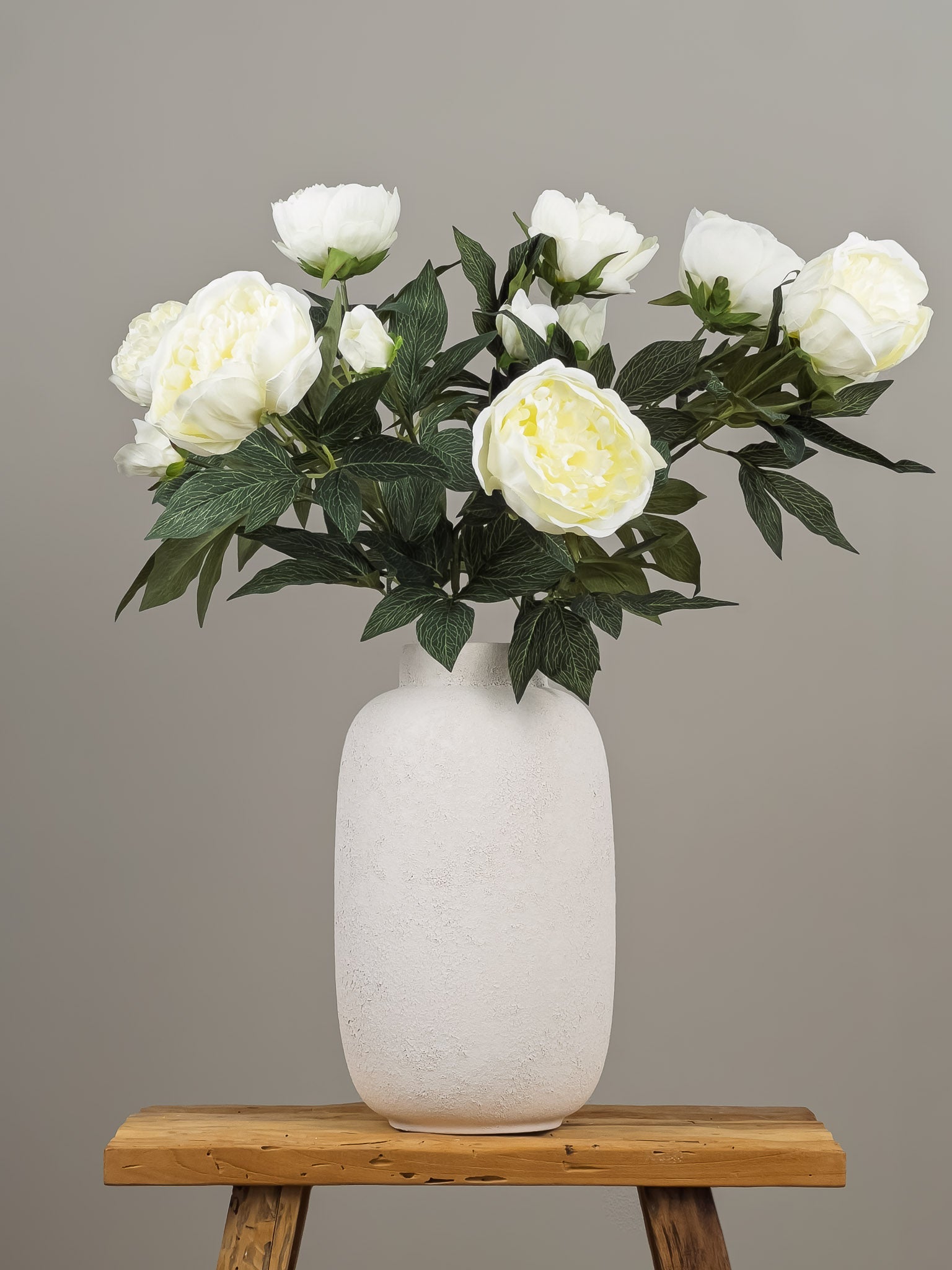 Zijden pioenrozen boeket - crėme wit - Pluk! Zijden Bloemen