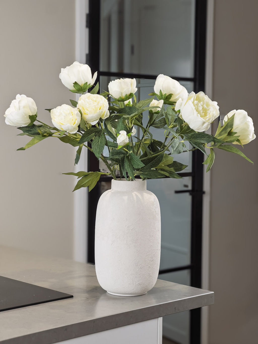 Zijden pioenrozen boeket - crėme wit - Pluk! Zijden Bloemen