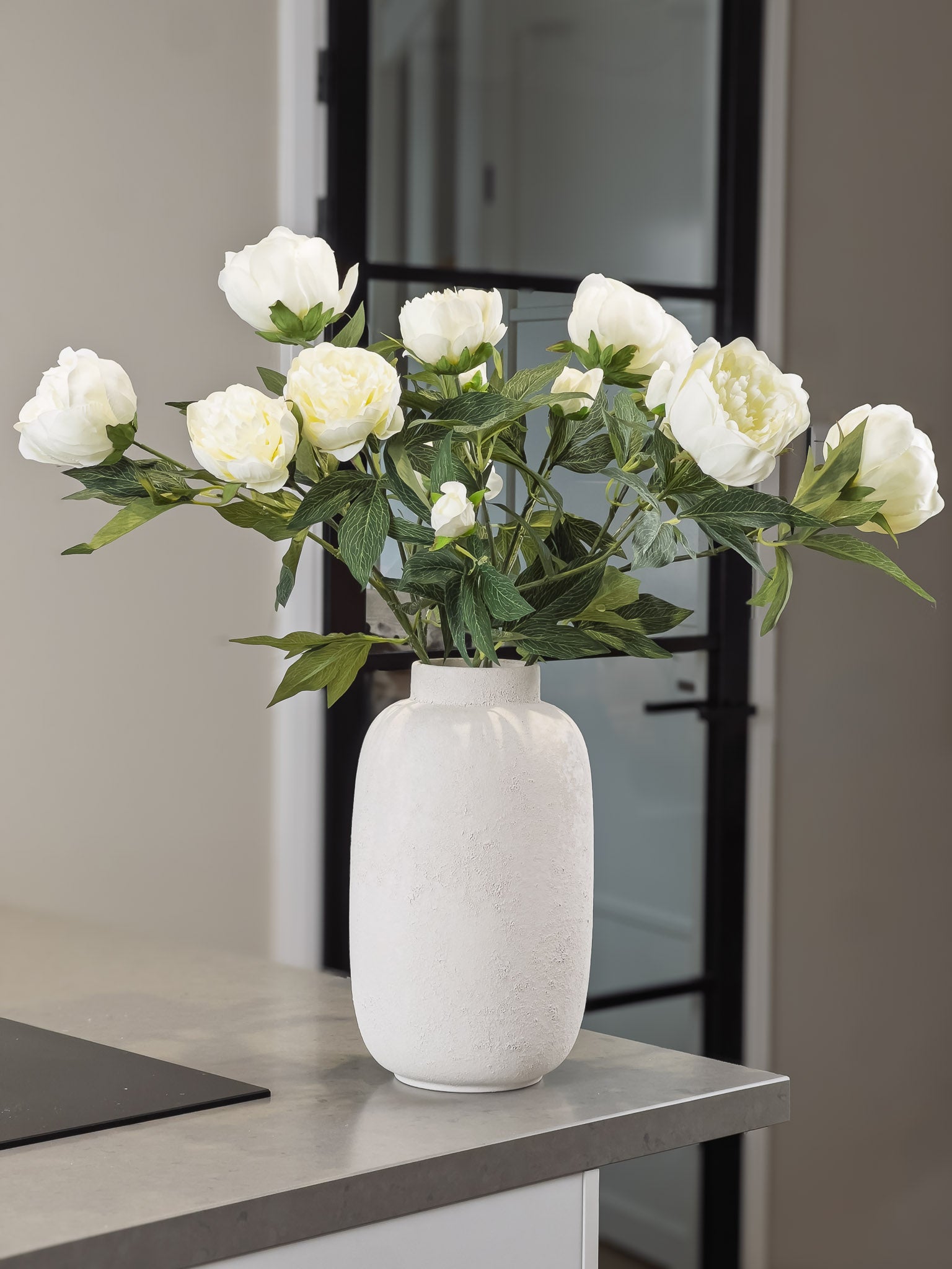 Zijden pioenrozen boeket - crėme wit - Pluk! Zijden Bloemen