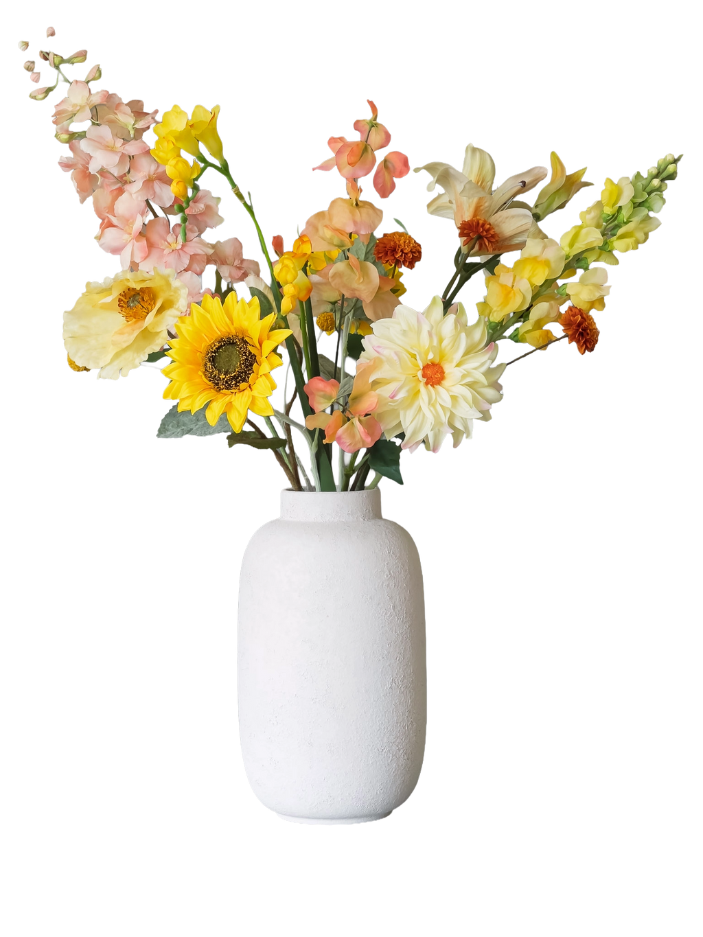 Pronkstuk Zonnegloed - zijden bloemen boeket - Pluk! Zijden Bloemen