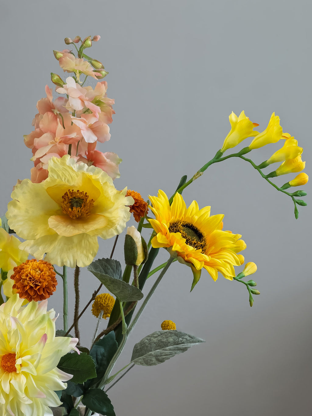 Pronkstuk Zonnegloed - zijden bloemen boeket - Pluk! Zijden Bloemen