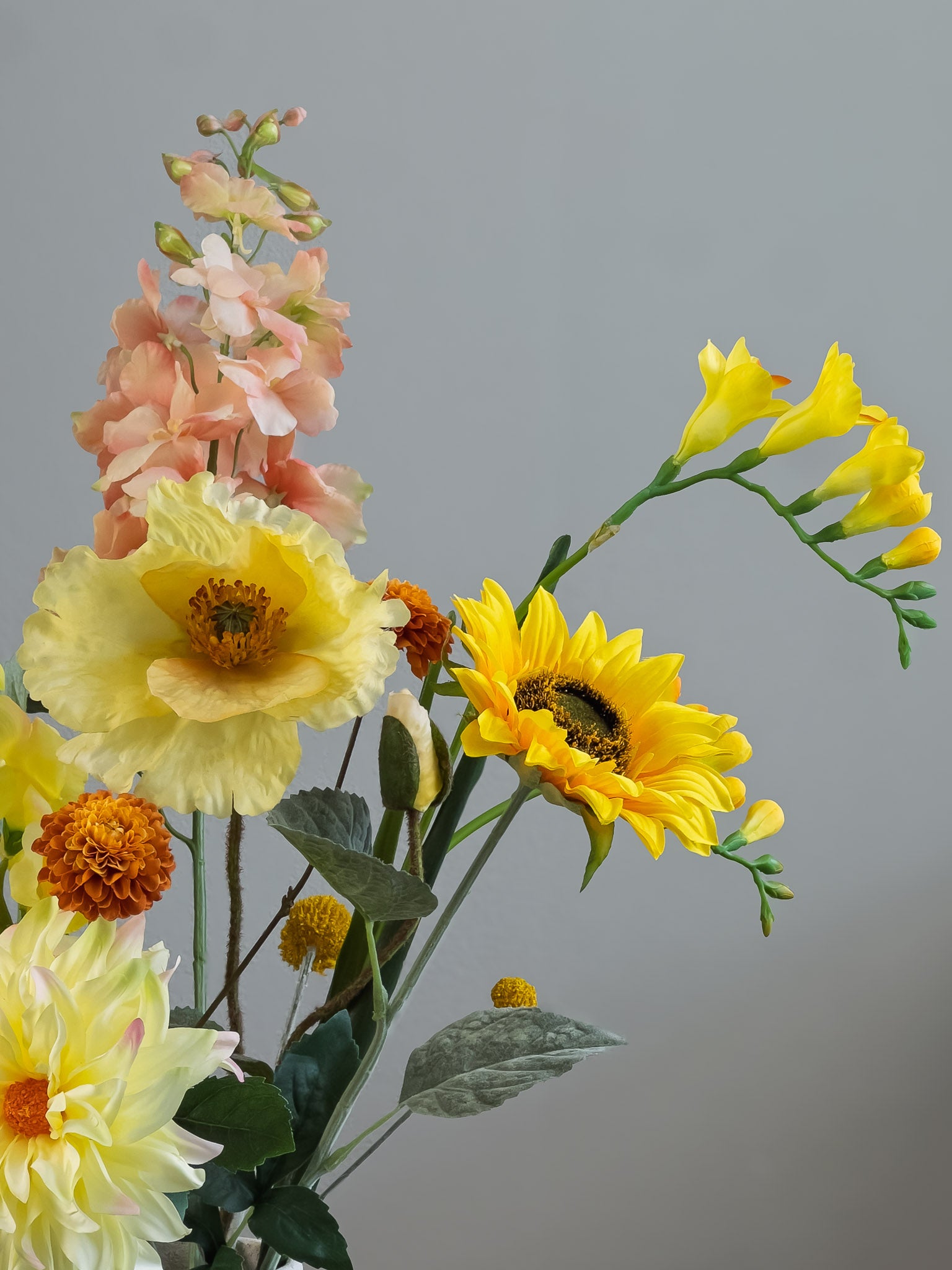 Pronkstuk Zonnegloed - zijden bloemen boeket - Pluk! Zijden Bloemen