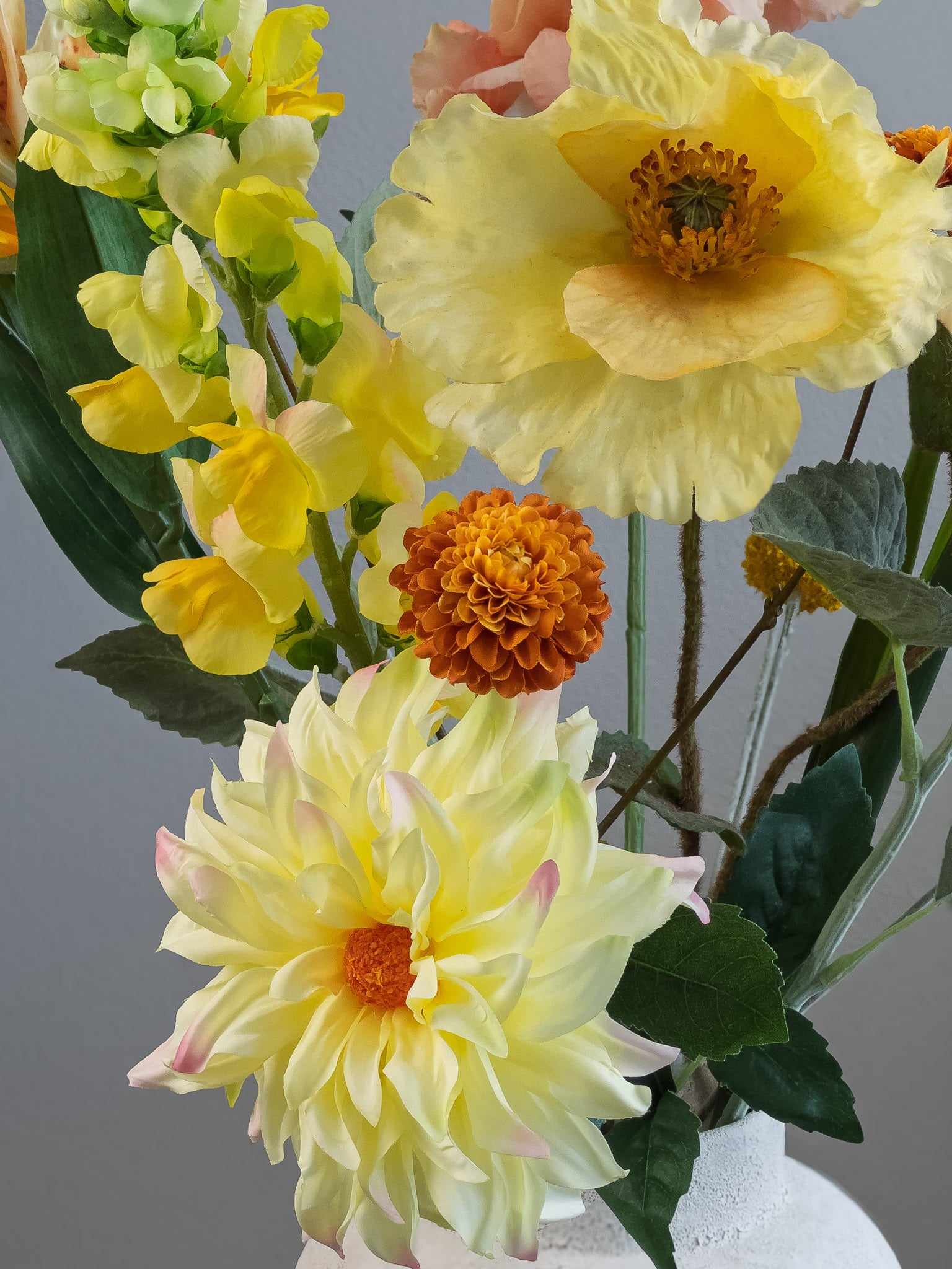 Pronkstuk Zonnegloed - zijden bloemen boeket - Pluk! Zijden Bloemen