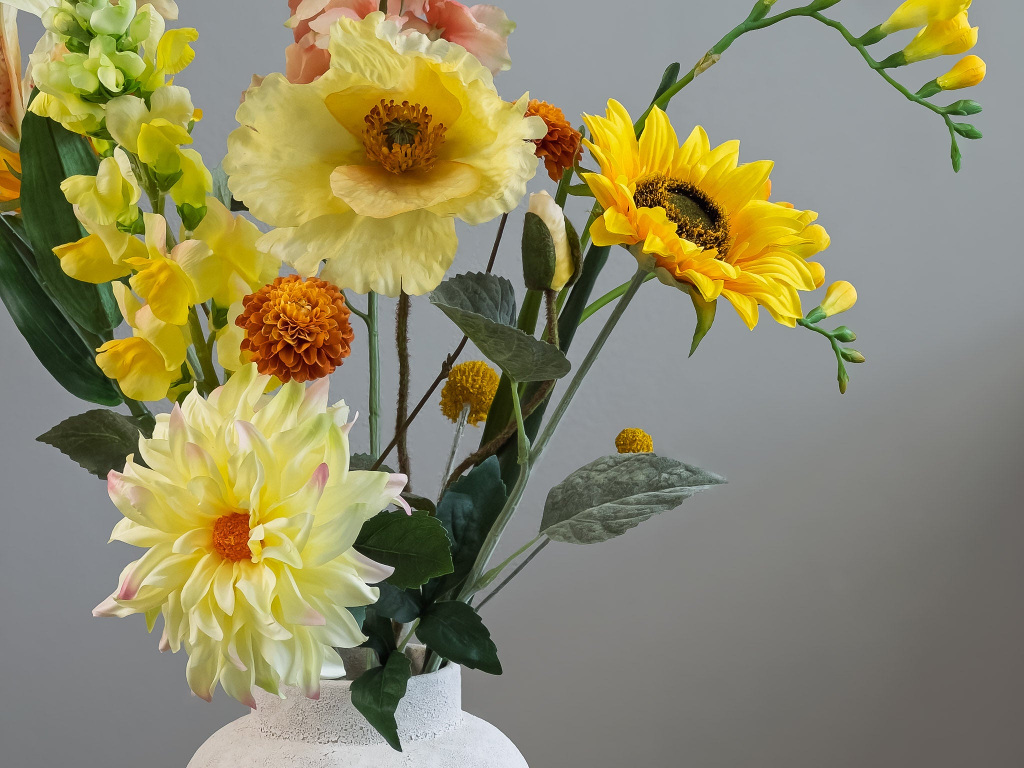 Pronkstuk Zonnegloed - zijden bloemen boeket - Pluk! Zijden Bloemen