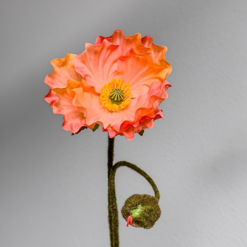 Oranje Real touch klaproos van Pluk Zijden Bloemen